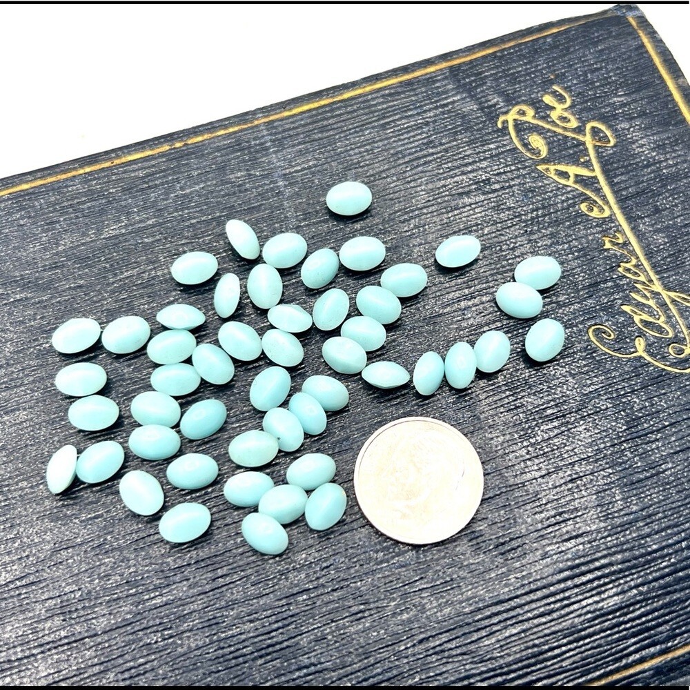 Baby blue vintage oval smooth top loose rhinestones opaque jewelry findings