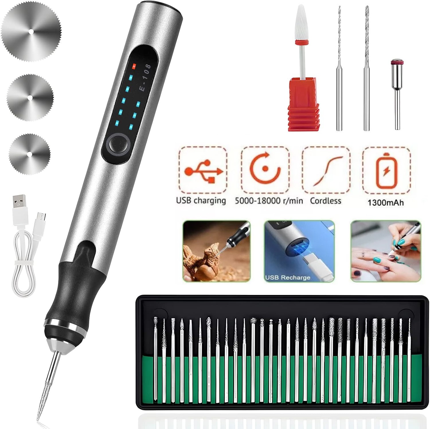 Cordless Electric Mini Drill Grinder Engraving Pen Variable Speed Rotary Tool US