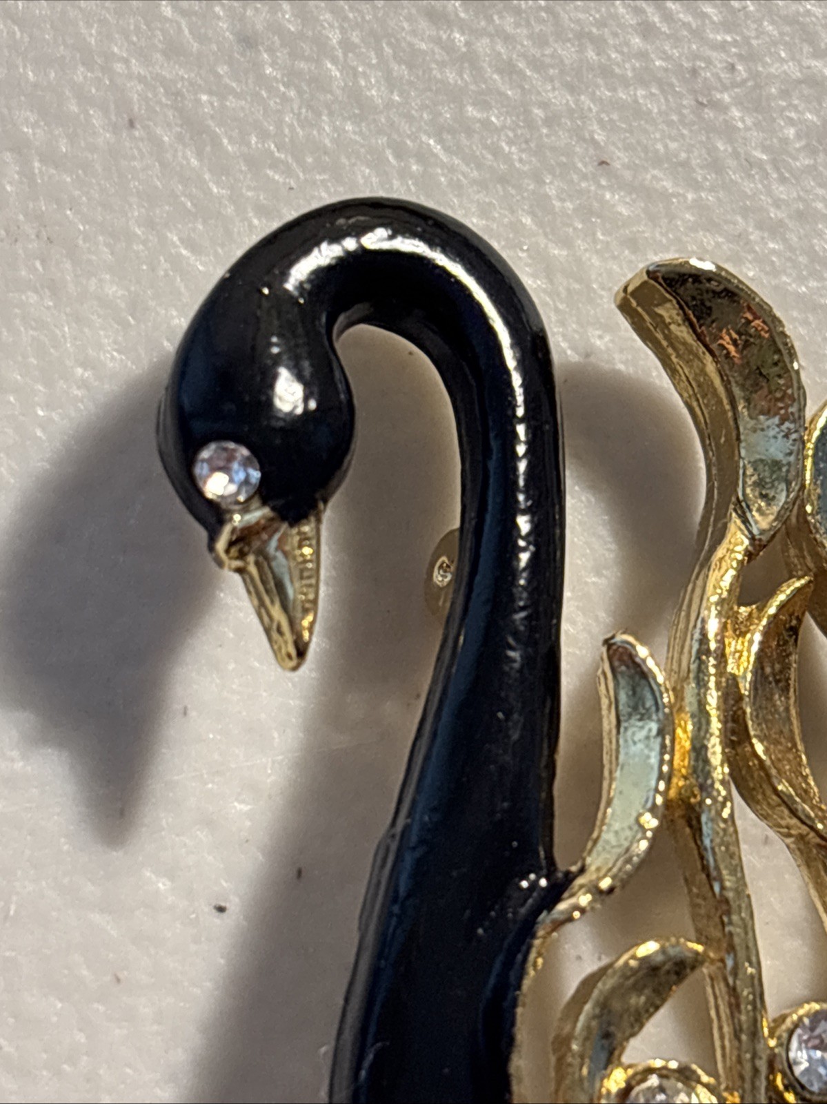 Gerry’s Black & Gold Swan Rhinestone Enamel Pendent Gerry’s 1.5″ Vintage