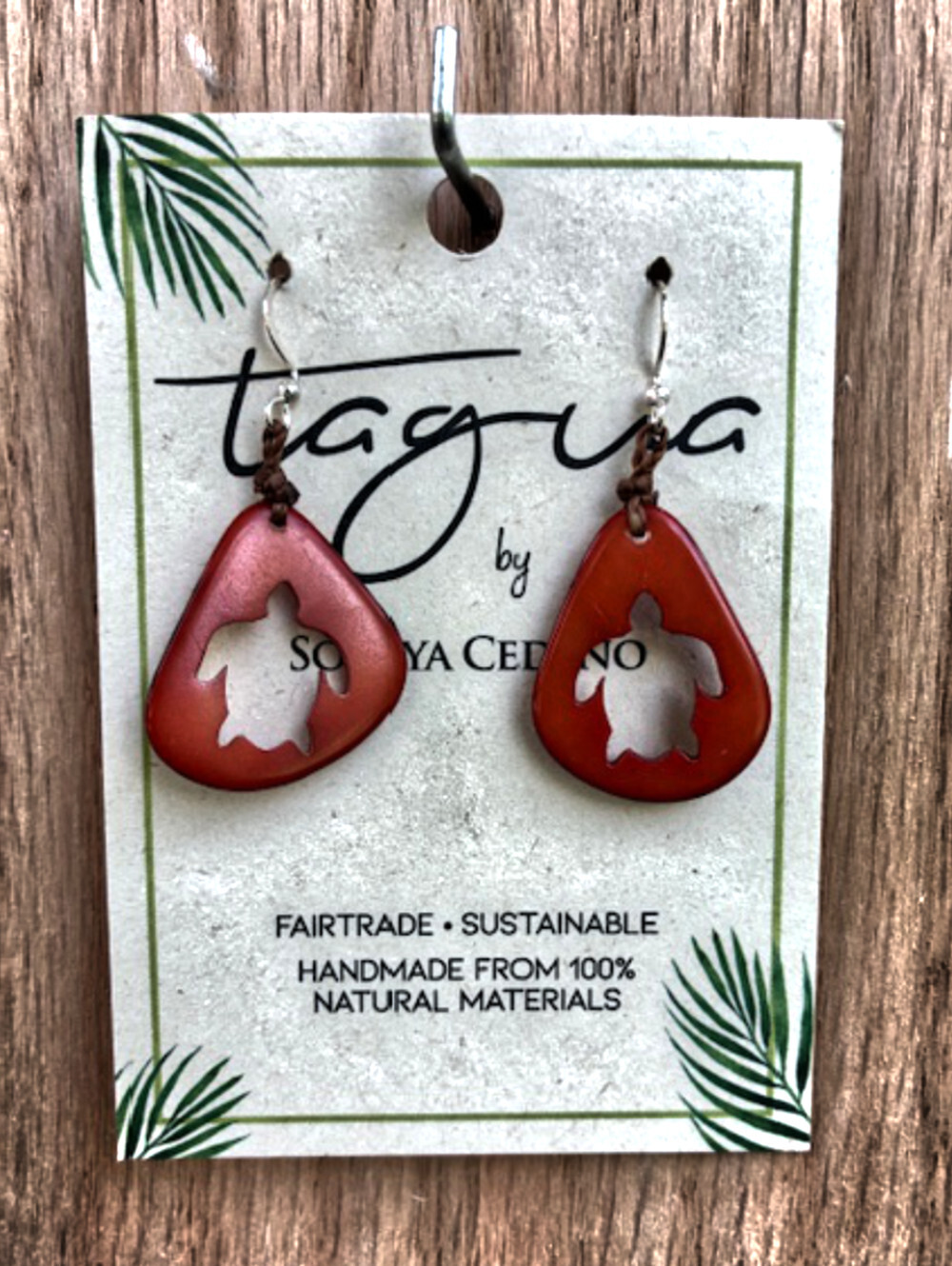 Tagua Nut Jewelry By Soraya Cedeno, Earring, Coastal Turtle, Poppy Coral