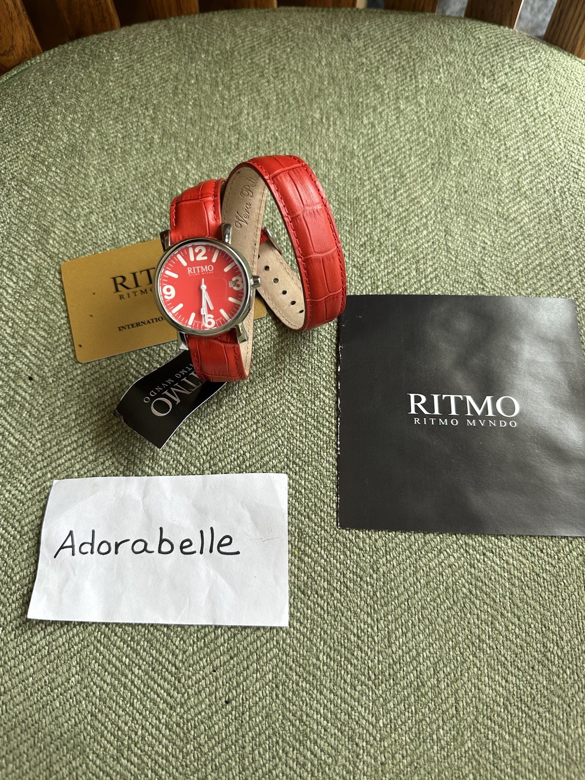 Ritmo Mundo Silver Tone Vera Pelle Red Leather Wrap Around Strap Watch NEW
