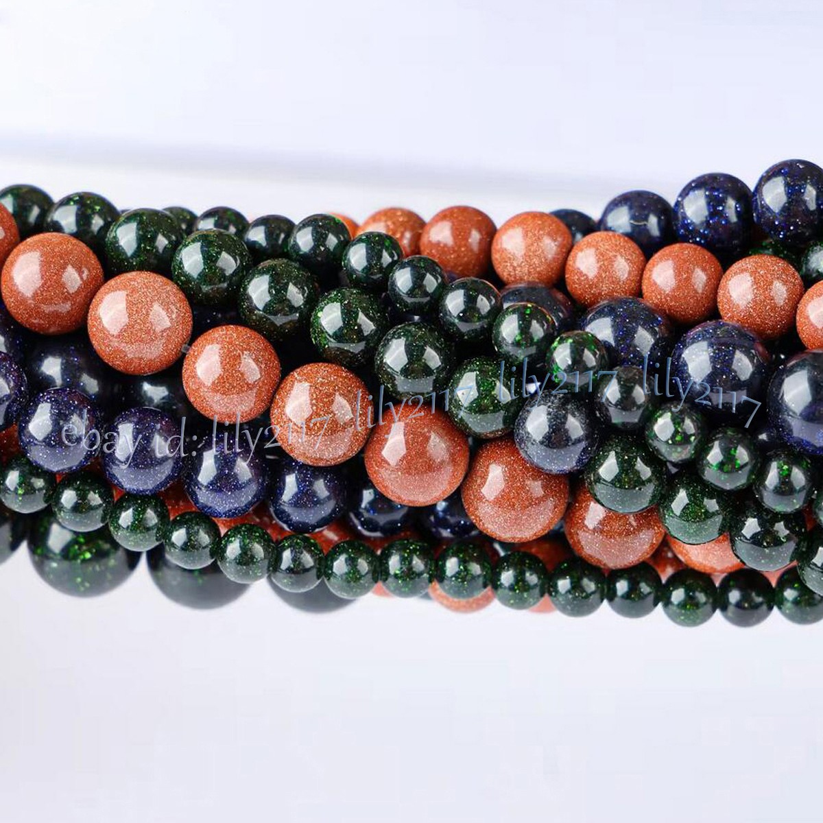 Natural Blue Gold Green Sandstone Round Gemstone Loose Beads Jewelry Making 15”