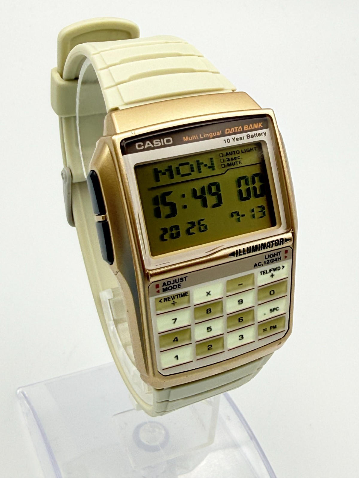 CASIO DBC-32 Data Bank Digital Calculator Beige Gold Color Quartz Watch – Rank A