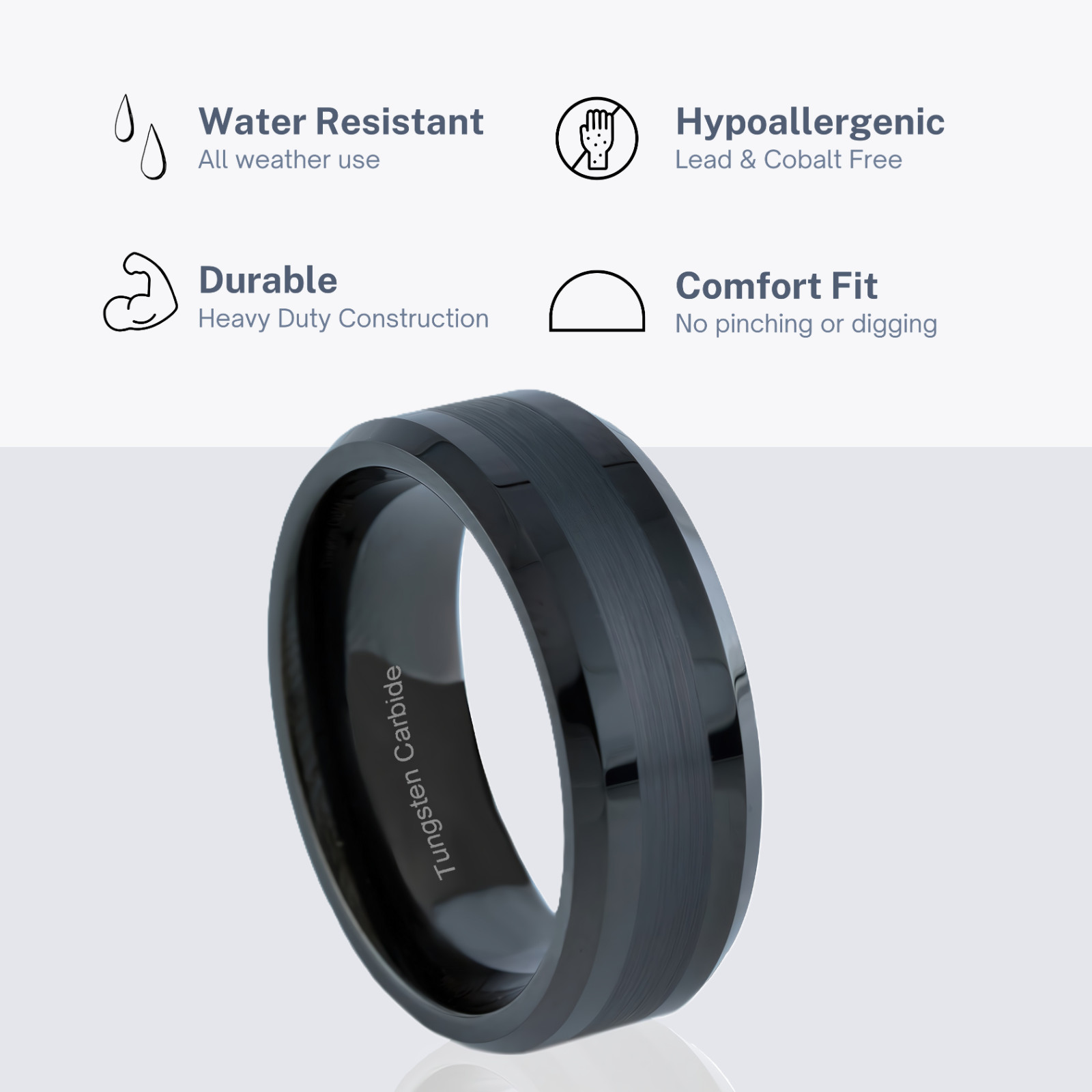 🔥 Black Tungsten Carbide Ring Two Tone Brushed Wedding Band Men Jewelry 8mm 6mm