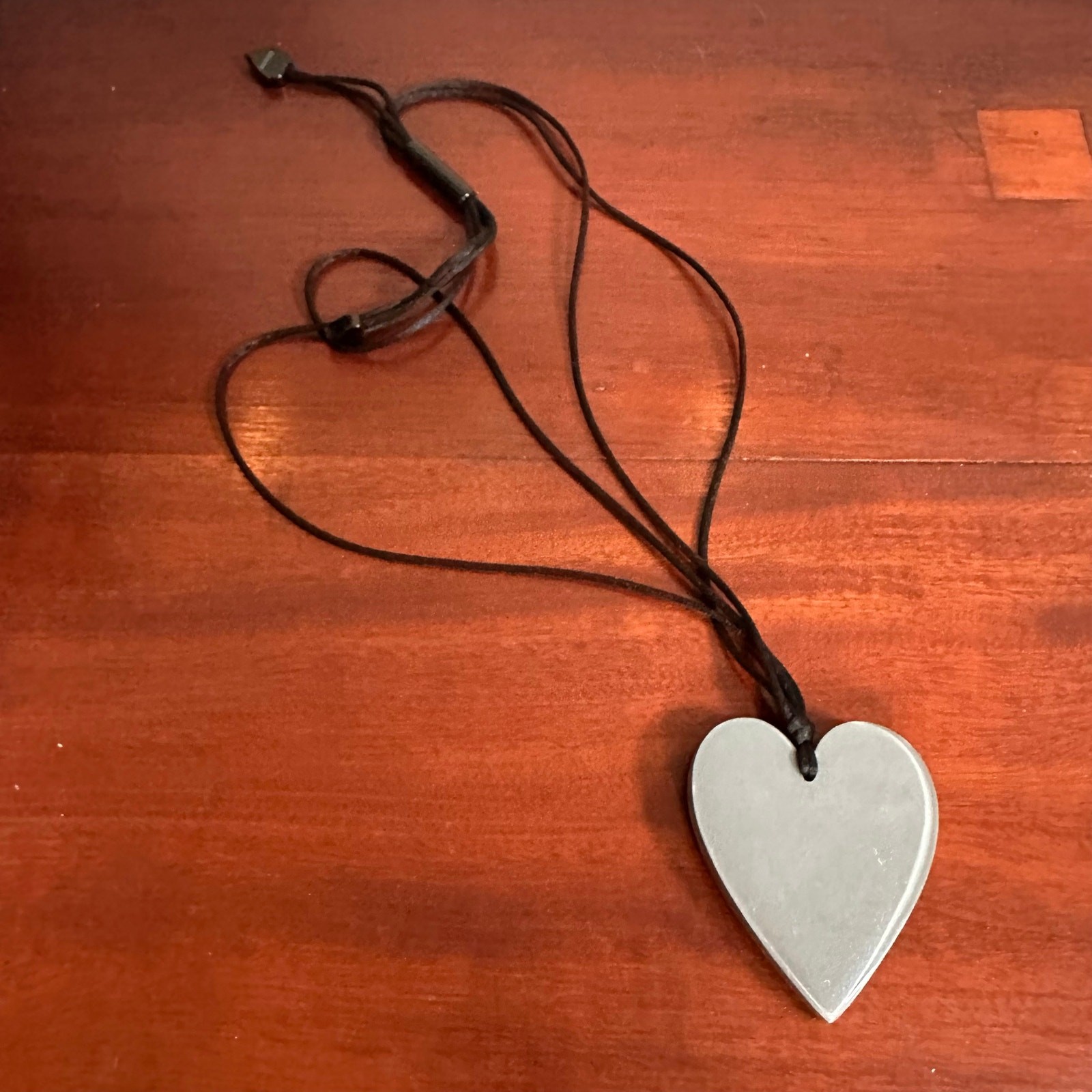Zsiska Heart Necklace Oversized Lagenlook Contemporary Jewelry Gray Black Cord