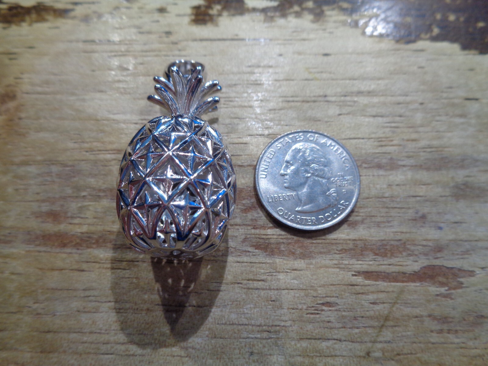 22.5MM HEAVY WG-PLATED 925 SILVER EXTRA-EXTRA LARGE HAWAIIAN PINEAPPLE PENDANT
