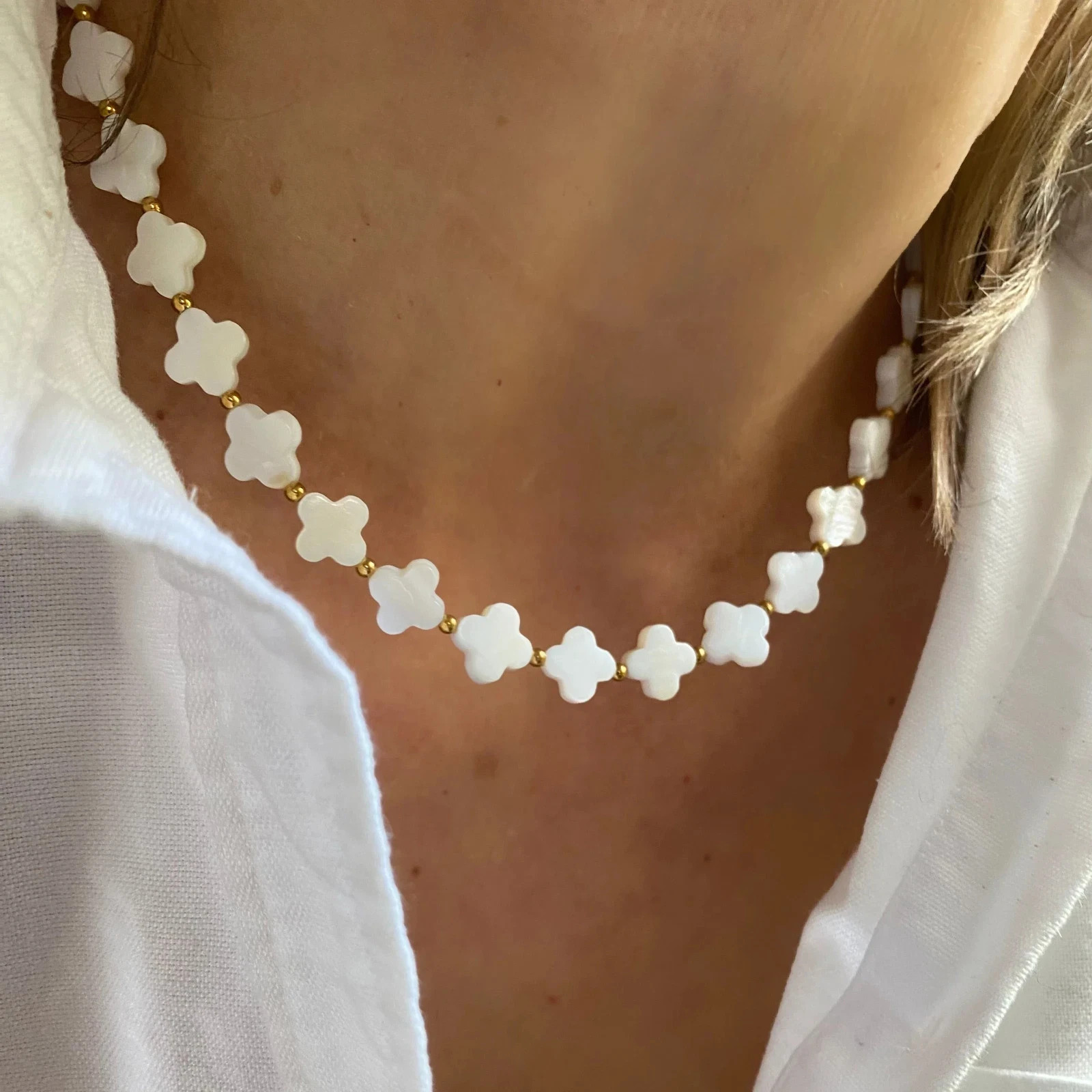 Mother Of Pearl Choker Necklace For Women Natural Shell Bead Summer Collar