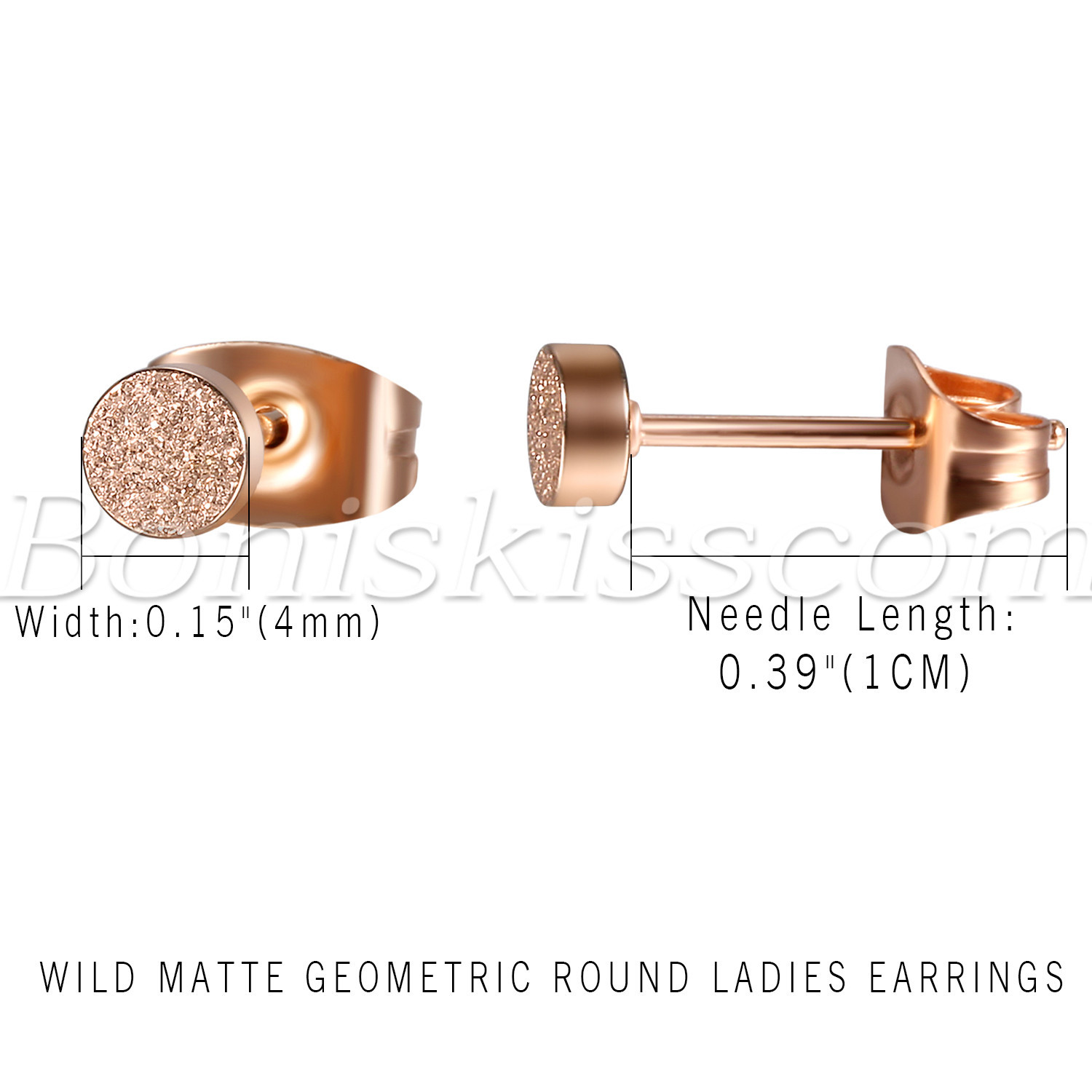 2pcs Women’s Charm Rose Gold Tone Frosted Stainless Steel Round Studs Earrings