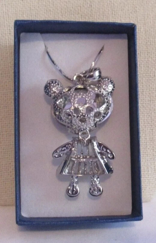 Burgundy Glass, Multi Gemstone Doll Charm Pendant 20″-30″ in Silvertone 7.00 ctw