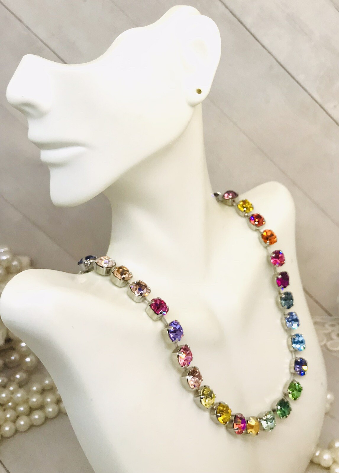 Silver Plated 33 Stone Colorful Rainbow Cup Chain Crystal Necklace
