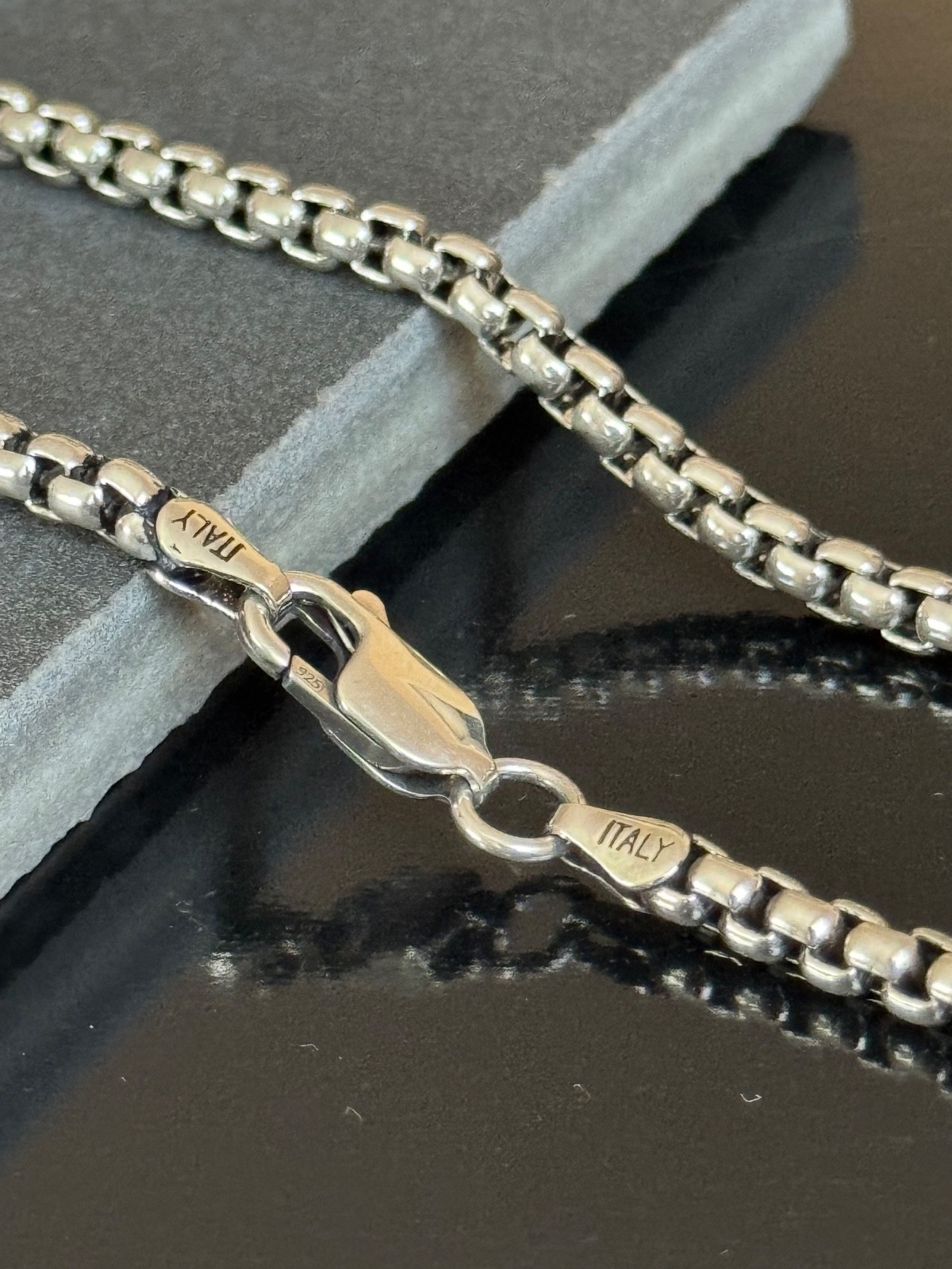 925 Sterling Silver Oxidized Round Box Chain (3.7mm Heavy )