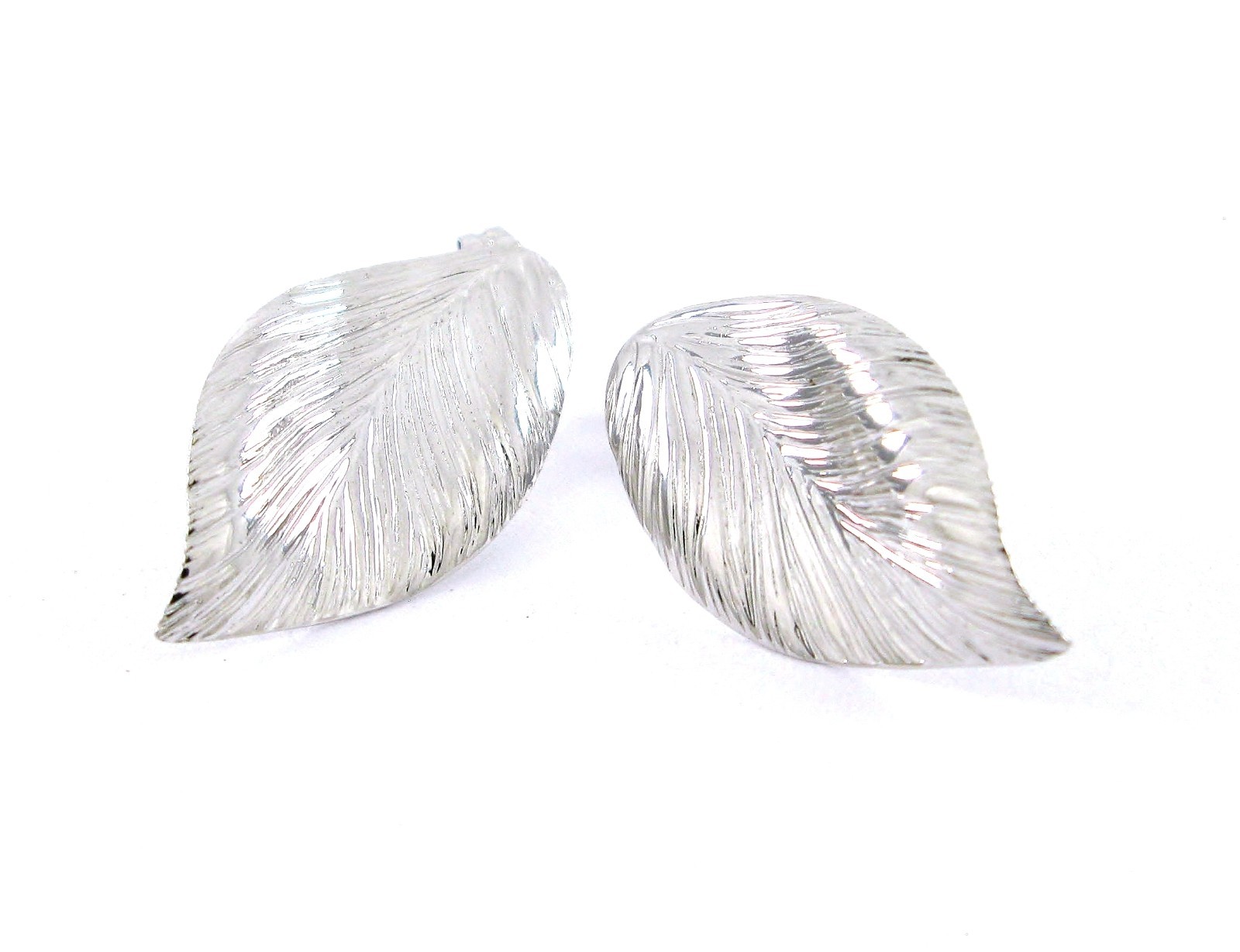 Carla Sterling Silver 925 Leaf W/ 14K White Gold Post Earrings