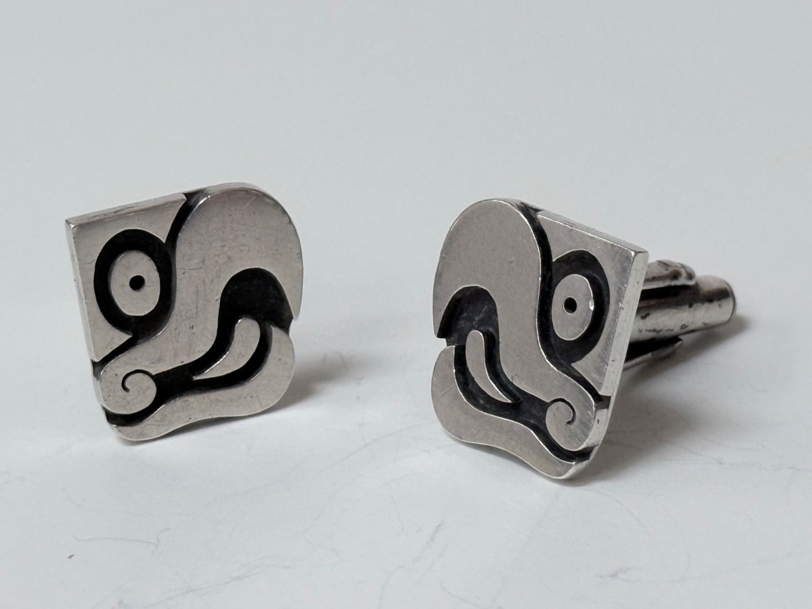 Antonio Pineda Parrot Head Cufflinks 970 Silver 18.8g Taxco Mexico