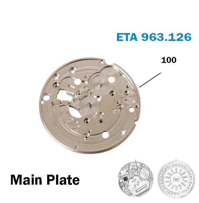 ETA 963.126 Part No. 100 Main Plate Genuine Swiss Movement Replacement Part