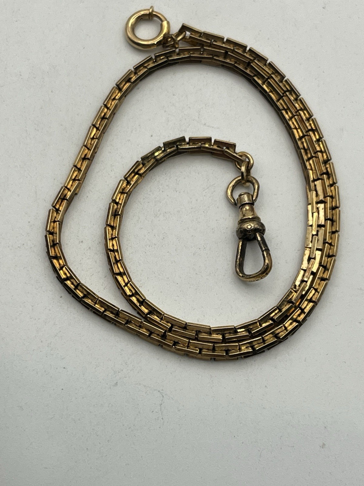 12k gold filled Boston rectangle link watch chain necklace Albert dog clip
