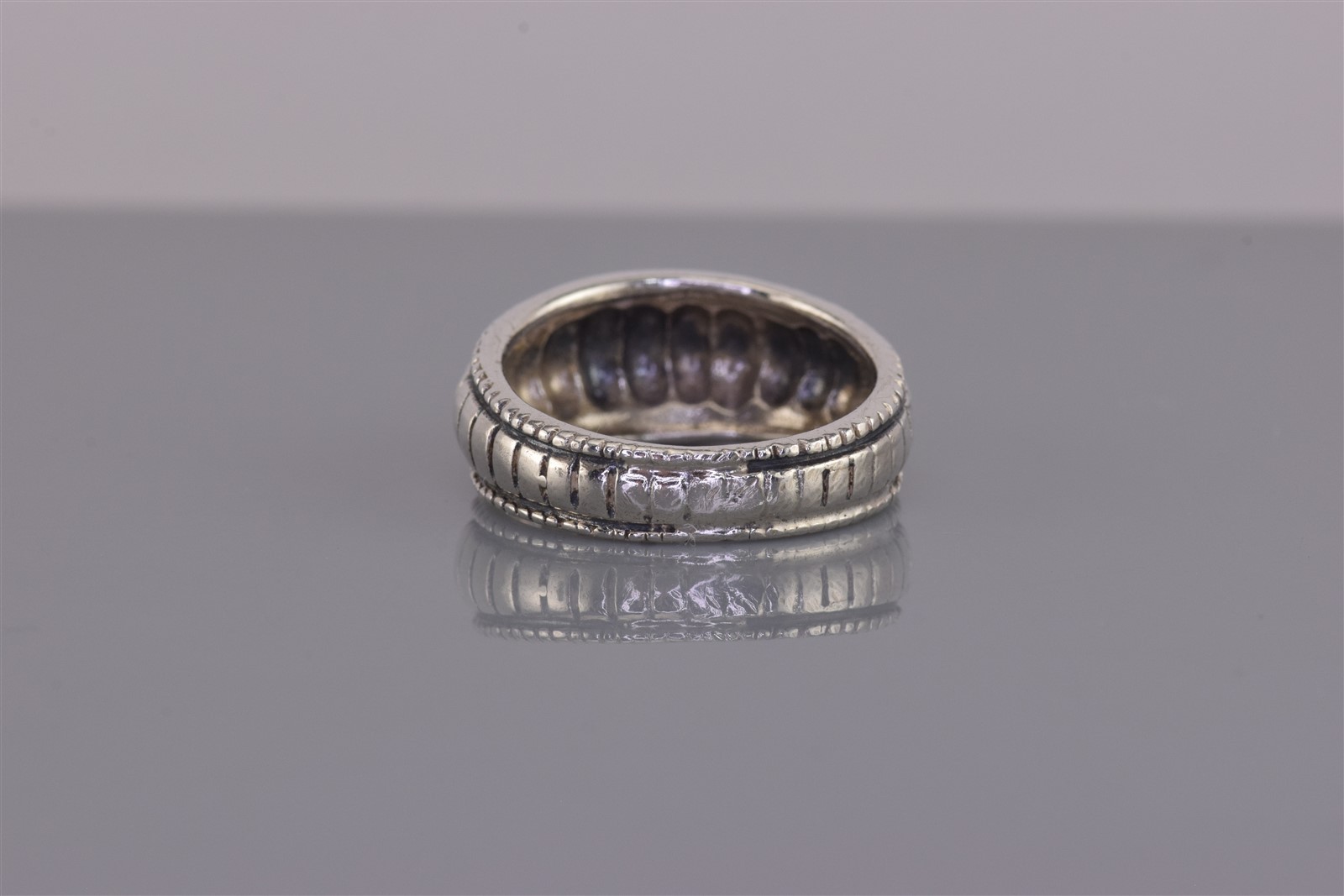 Sterling Silver 9mm Domed Coil Tapered Beaded Trim Band Ring 925 Sz: 7