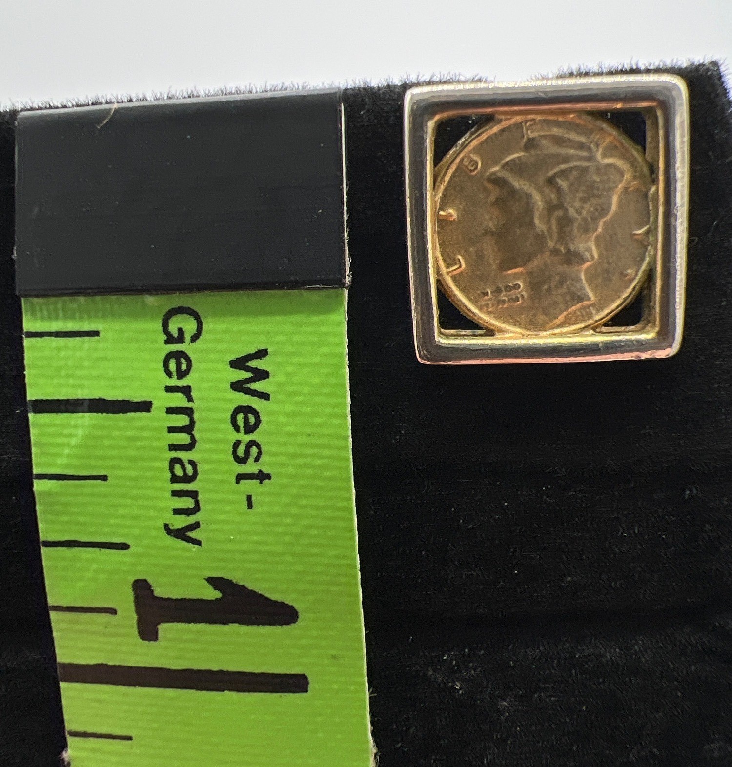 Vintage Mercury Dime Square Bezel Stud Earrings In Silver & Gold
