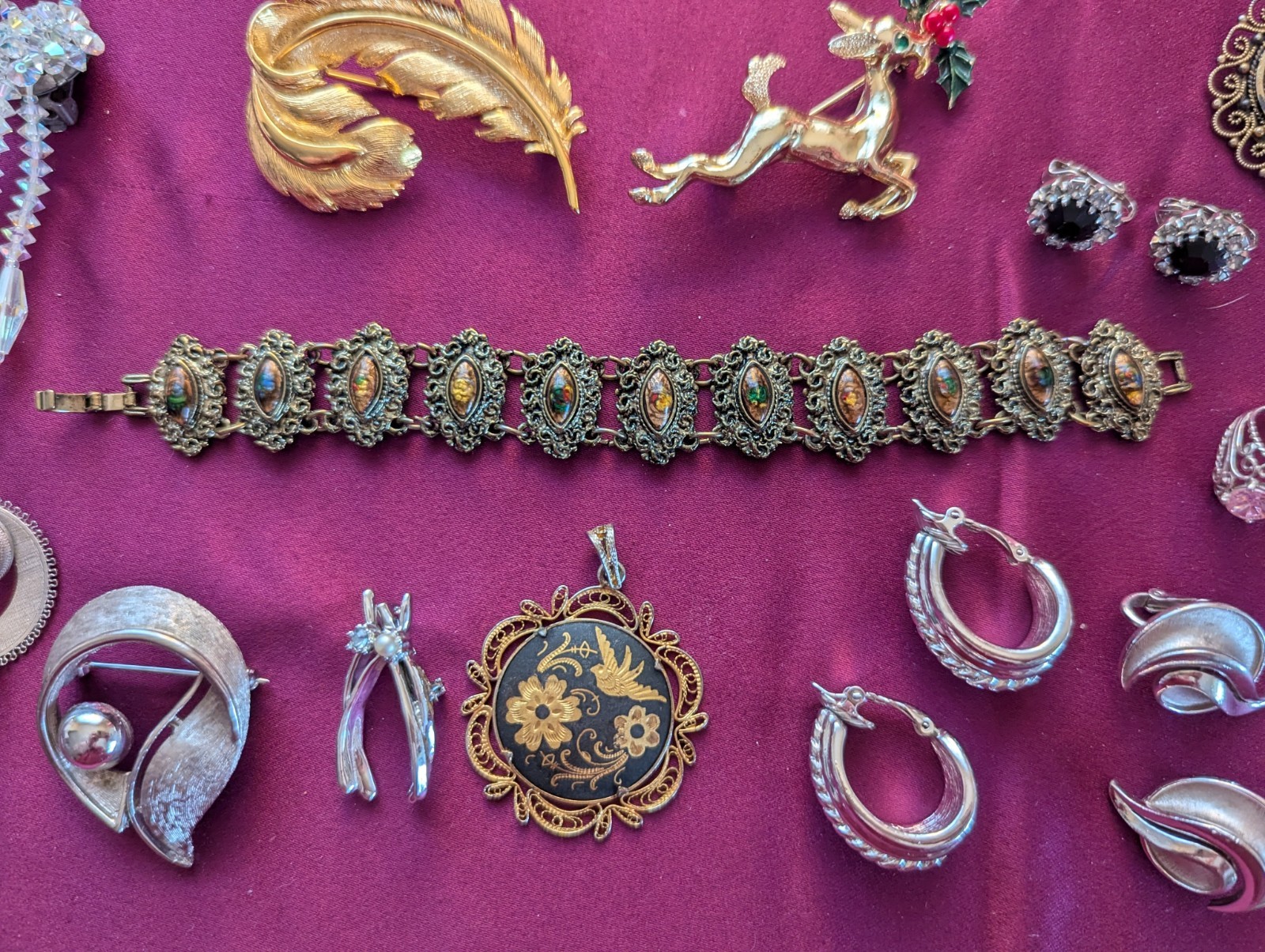 Vintage Mixed Lot Pins bracelet Pendant Earrings Crown Trifari, M. Jent