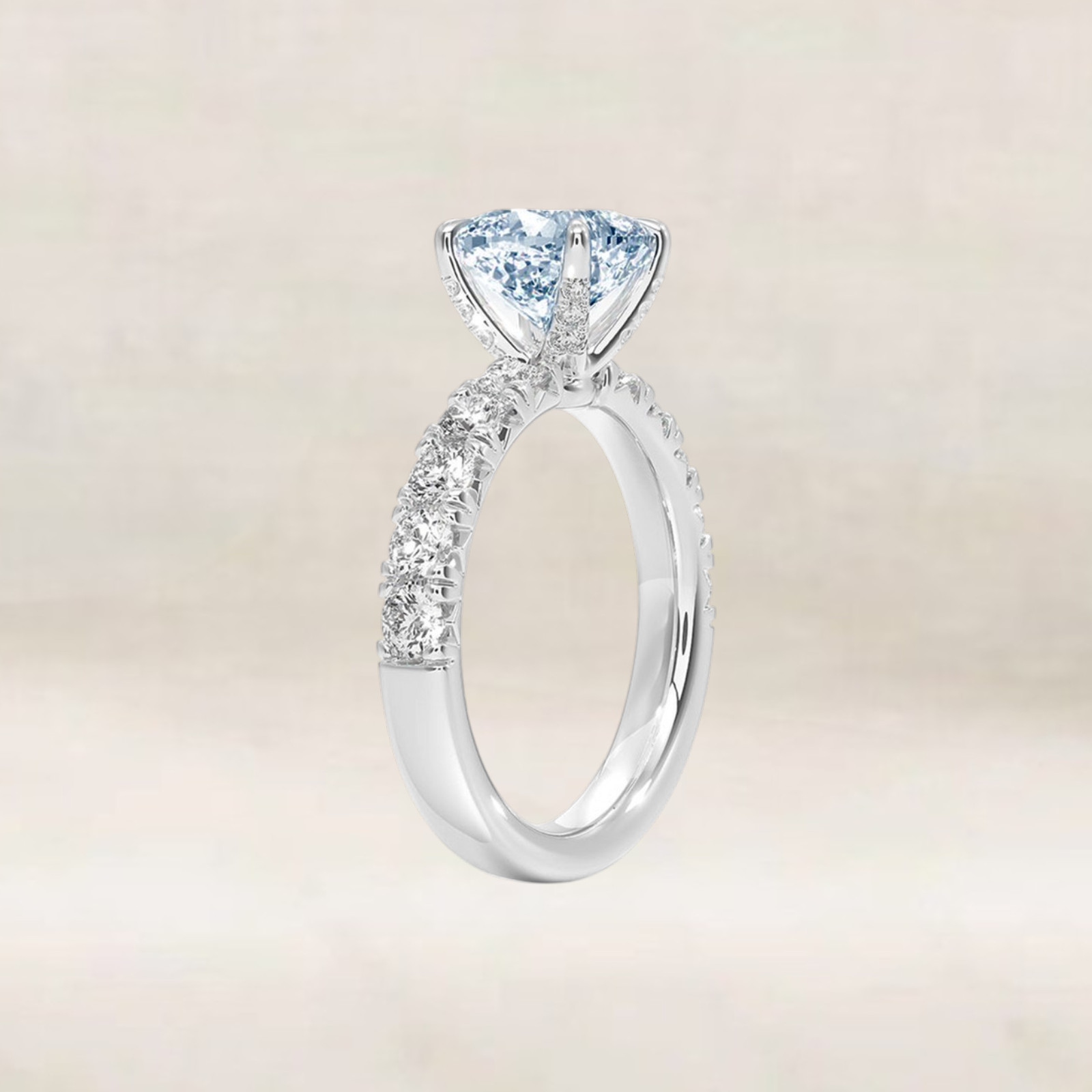 Cushion Cut 2.65 Ct Fancy Intense Blue Diamond Ring IGI Lab Grown 950 Platinum