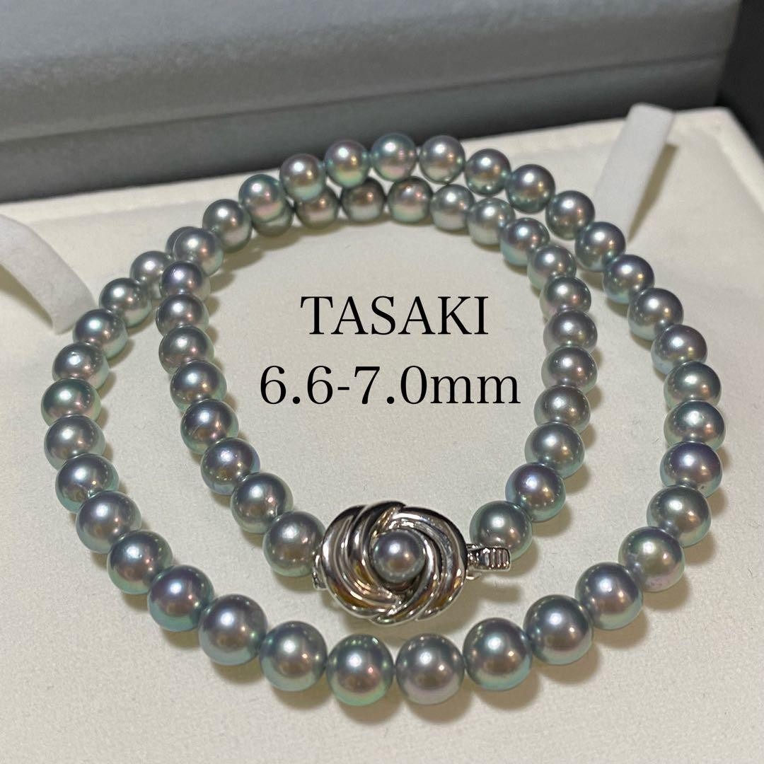 TASAKI Akoya Pearl Strand Necklace Blue Gray 6.6-7.0mm 43cm Silver 32g