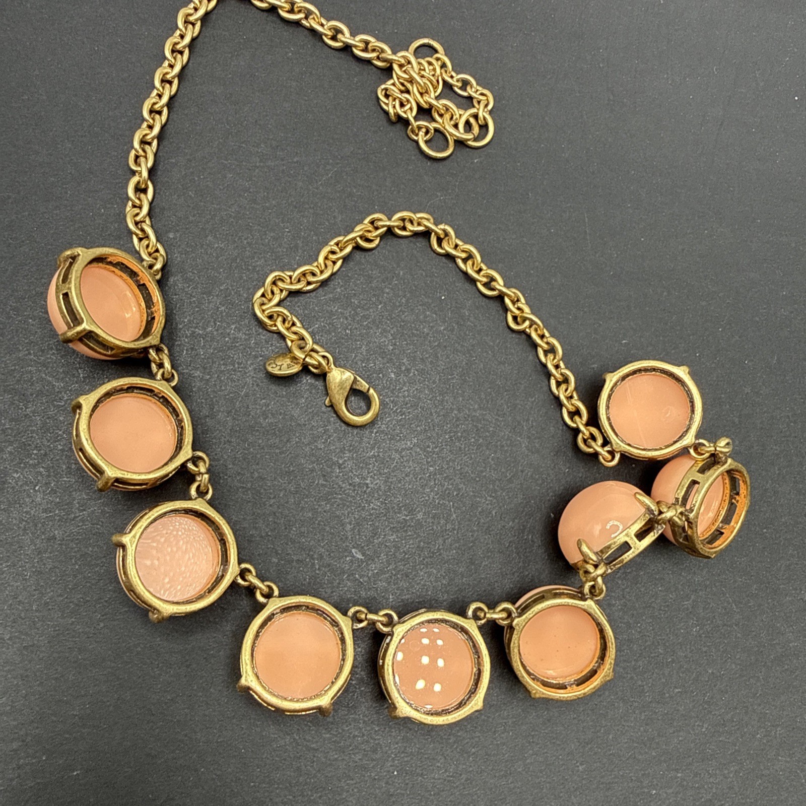 J Crew Signed Peach Cabochon Necklace Gold Tone 18” C61
