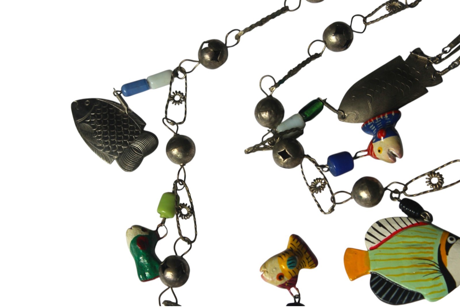 Vintage Mexican Wedding Necklace Fish Charm 32in Unique Ethnic Figural
