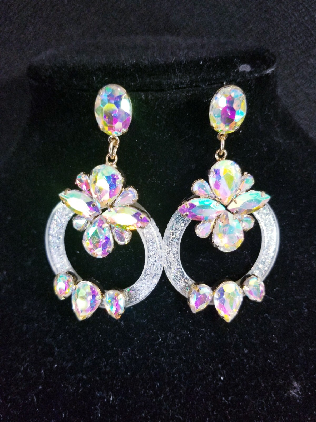 Drop Dangle Chandelier Earrings 3.3 inch AB Rhinestone Acrylic Hoop Pageant Prom