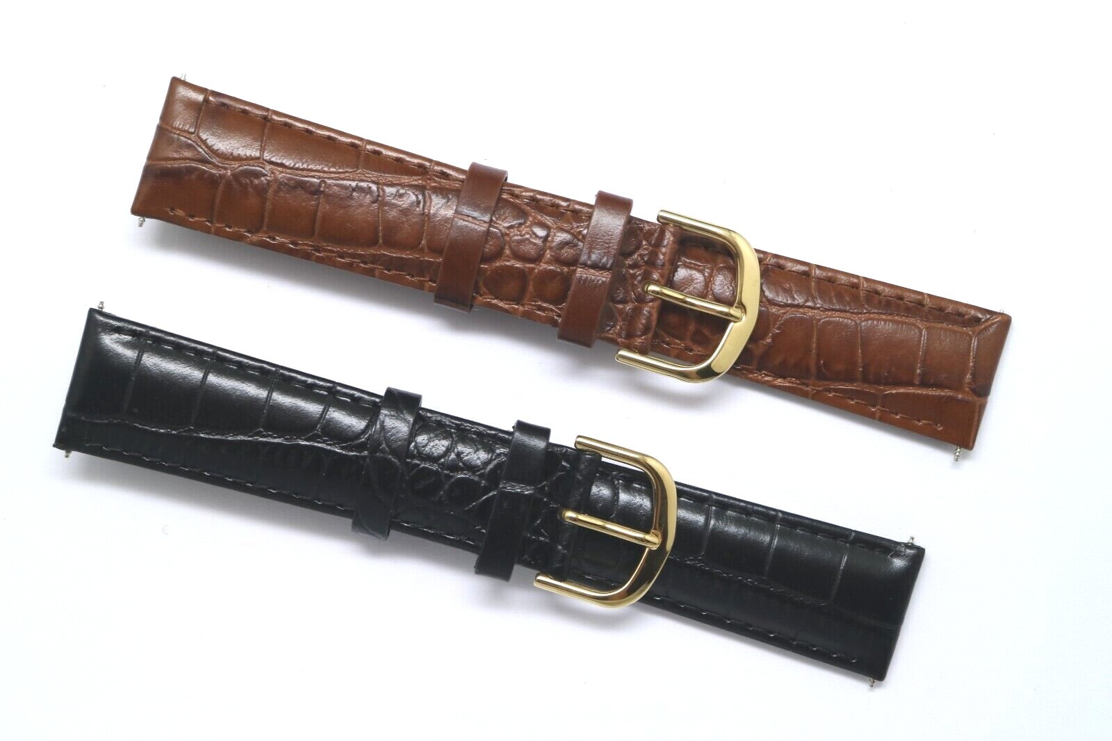 19 20 21mm Black or Brown Crocodile Grai Leather Watch Band Strap Gold Buckle