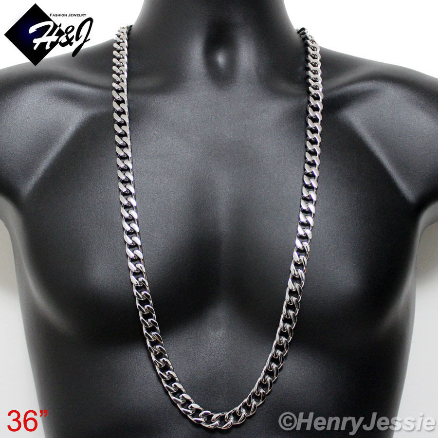 18-40″MEN Stainless Steel HEAVY WIDE 11mm Silver Cuban Curb Link Chain Necklace