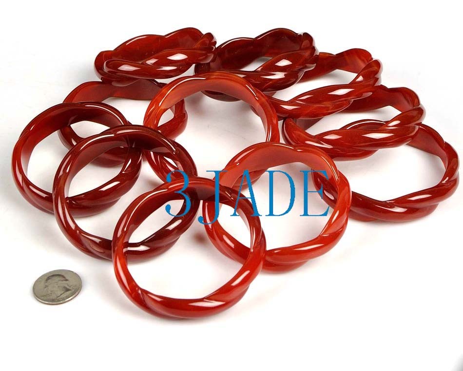61mm Hand Carved Carnelian / Red Agate Twist Bangle Bracelet