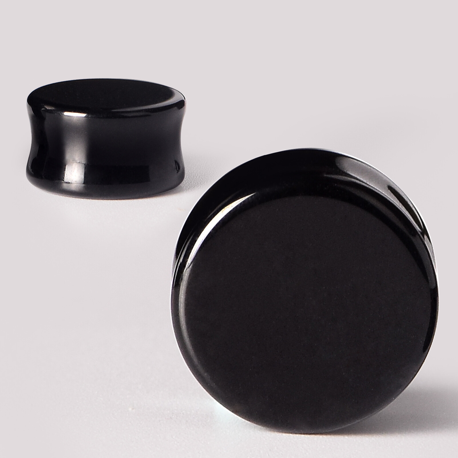 1 Pair Black Stone Double Flare Saddle Ear Tunnel Plugs Gauges Expander