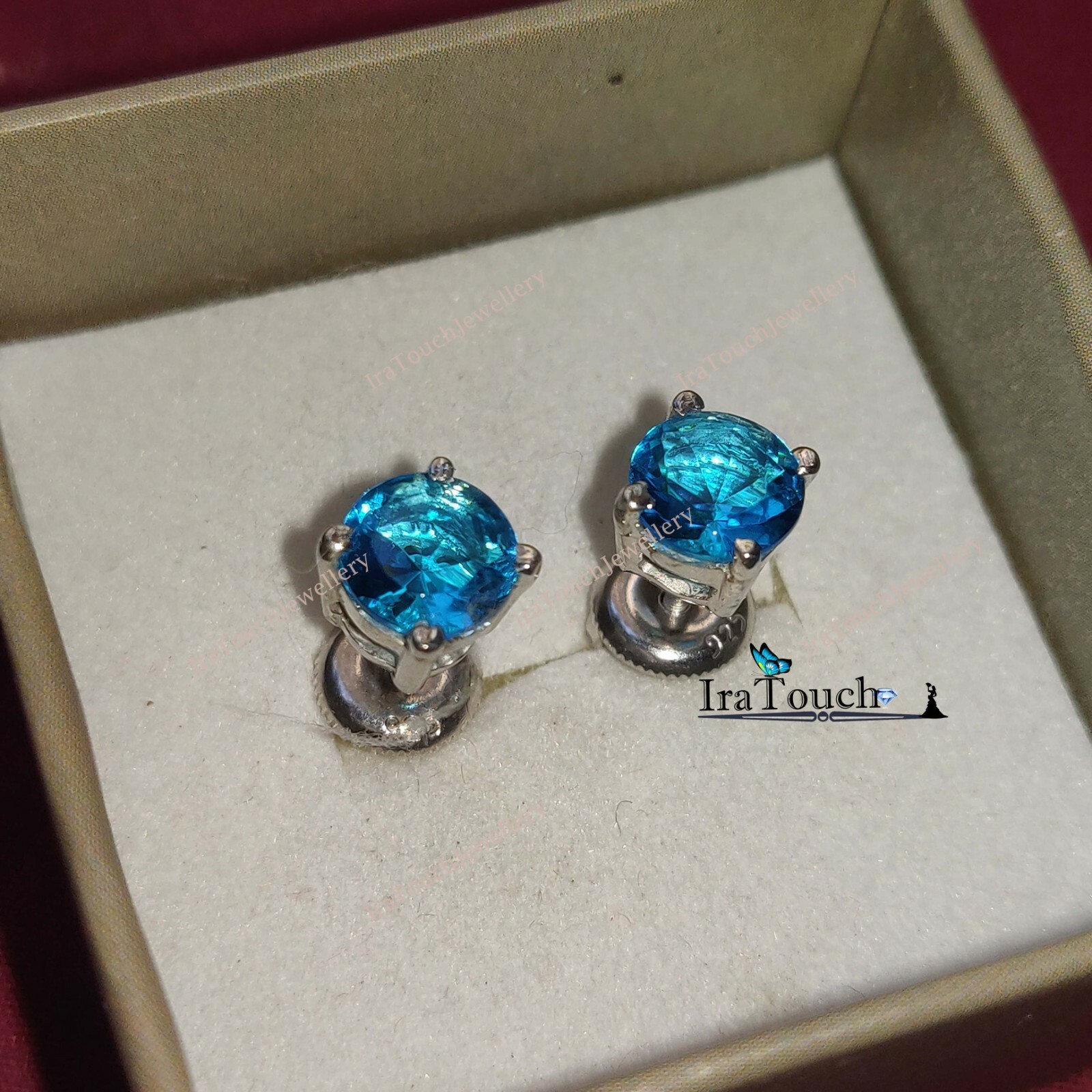 2Ct Round Lab-Created Blue Diamond Solitaire Stud Earring 14K White Gold Finish