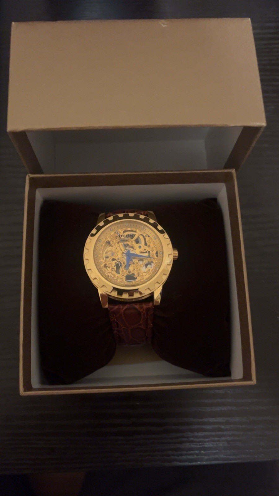 Berny Gold Watches For Men Automatic Wristwatch Skeleton Luxury Mechanical