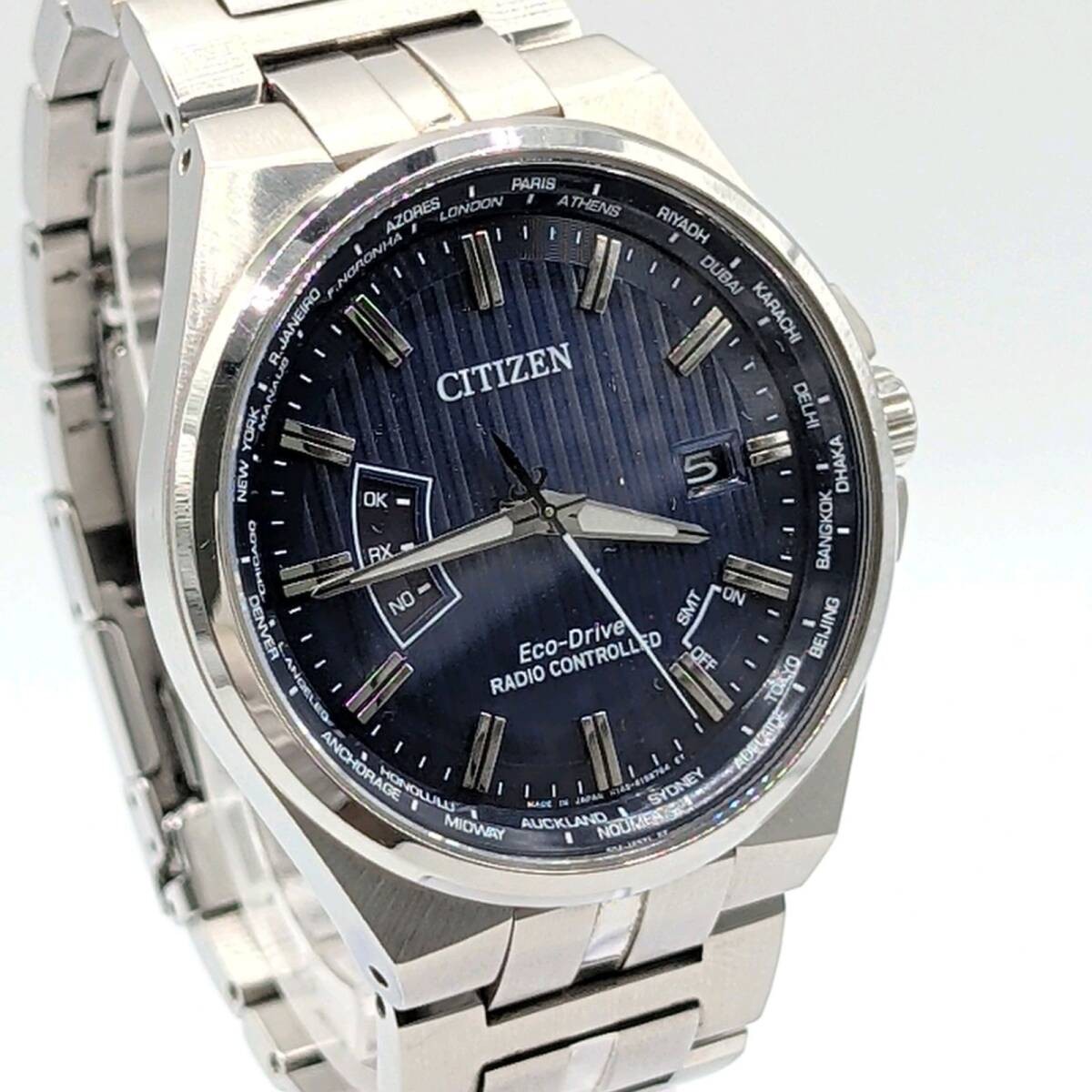 CITIZEN Eco Drive H145 S116643 Watch Solar Men’s Round Silver Date Y2K 00S CITIZ