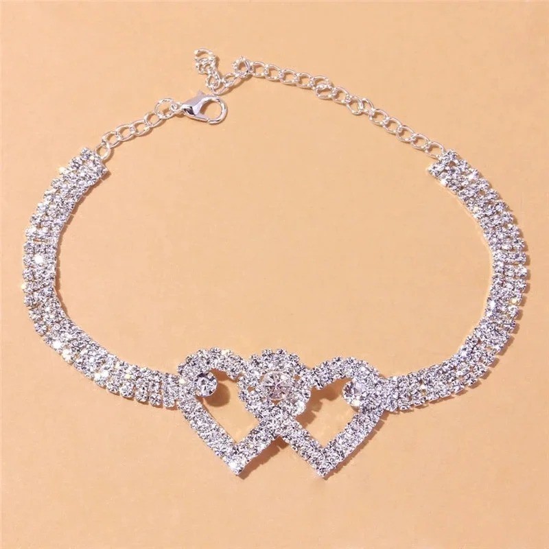 Cubic Zirconia Chain Anklet Silver Ankle Bracelet Fashion Foot Jewelry Women