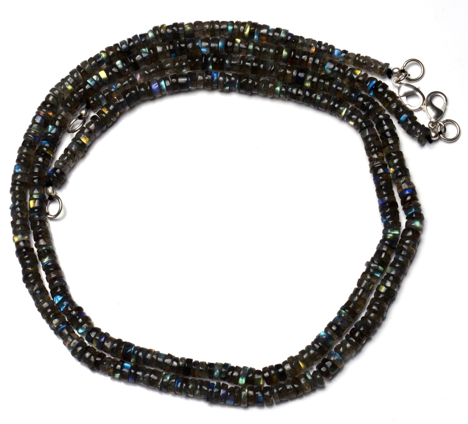 Natural Gem Blue Fire Labradorite 5MM Approx. Smooth Heishi Beads Necklace 17.5″