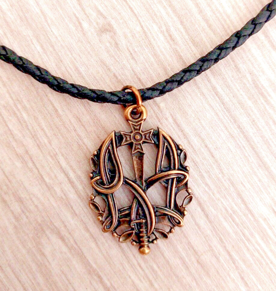 Rare Pendant Ukraine Army Tryzub Sword Necklace Choker Emblem Brass
