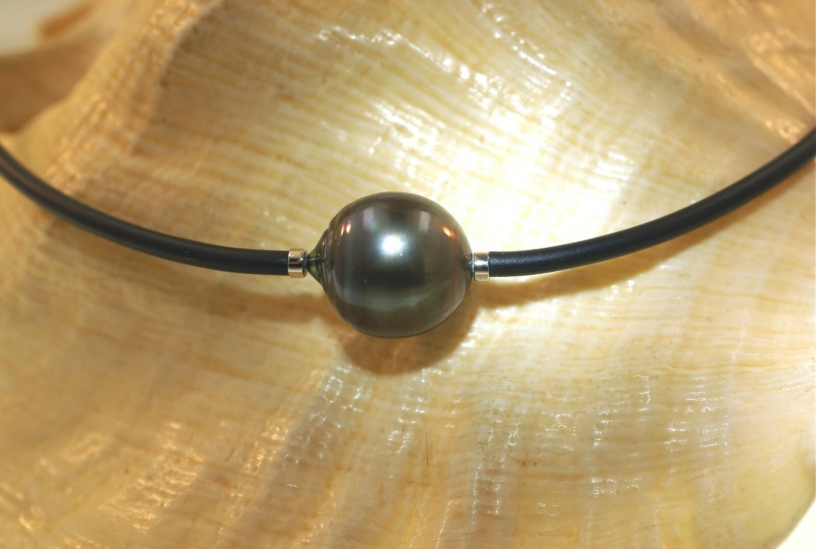 16.0MM TAHITIAN BLACK PEARL AKOYA 925 SILVER BLACK LEATHER CHOKER ADJ 16″-20″ #2