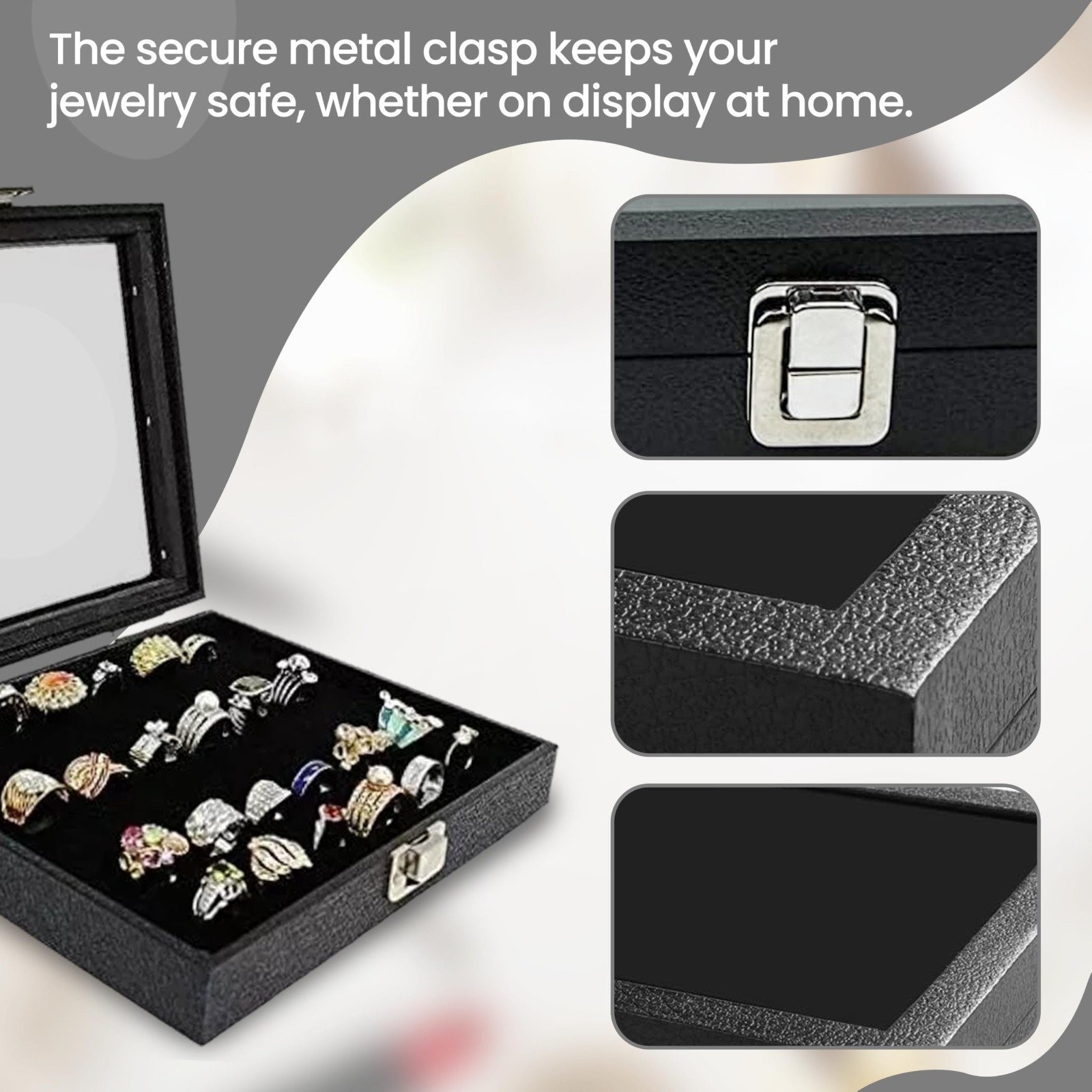 Ring Box Ring Jewelry Organizer Box 36 Rings Display Storage Case Glass Top