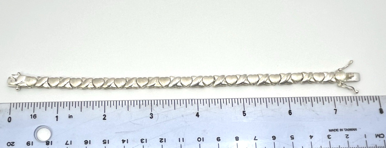 X’s & O’s HEARTS Solid Sterling Silver 925 Panel 7 ” BRACELET 7.5 ” Hugs Kisses