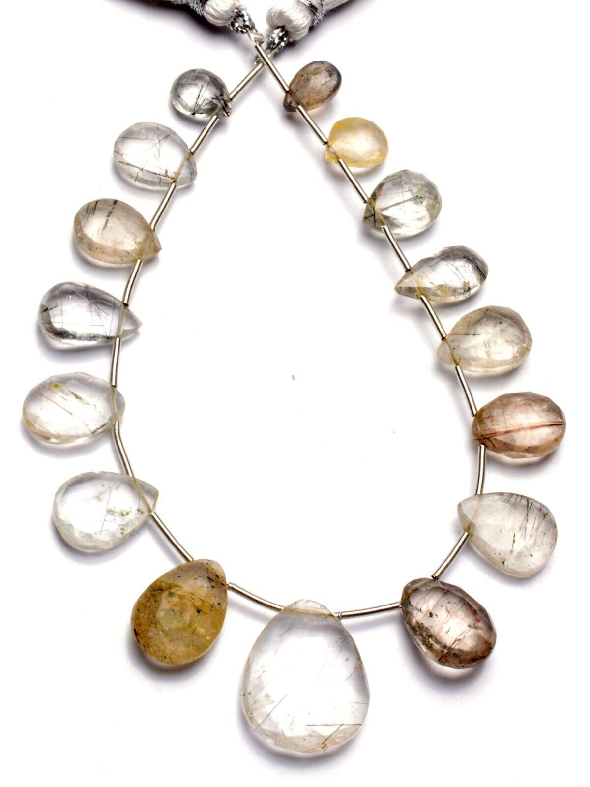 Natural Gem Rutile Quartz 9×7 to 19x15mm Size Pear Cut Briolette Beads 8″ Strand