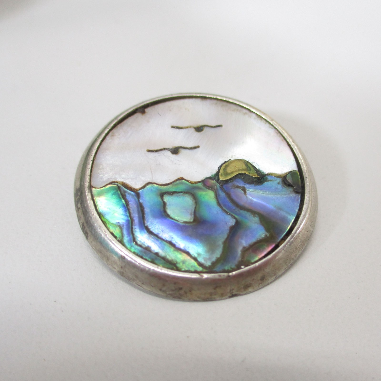 Gr 191 Taxco Capsi Inlaid Scenic Landscape Pendant Sterling Silver and Abalone