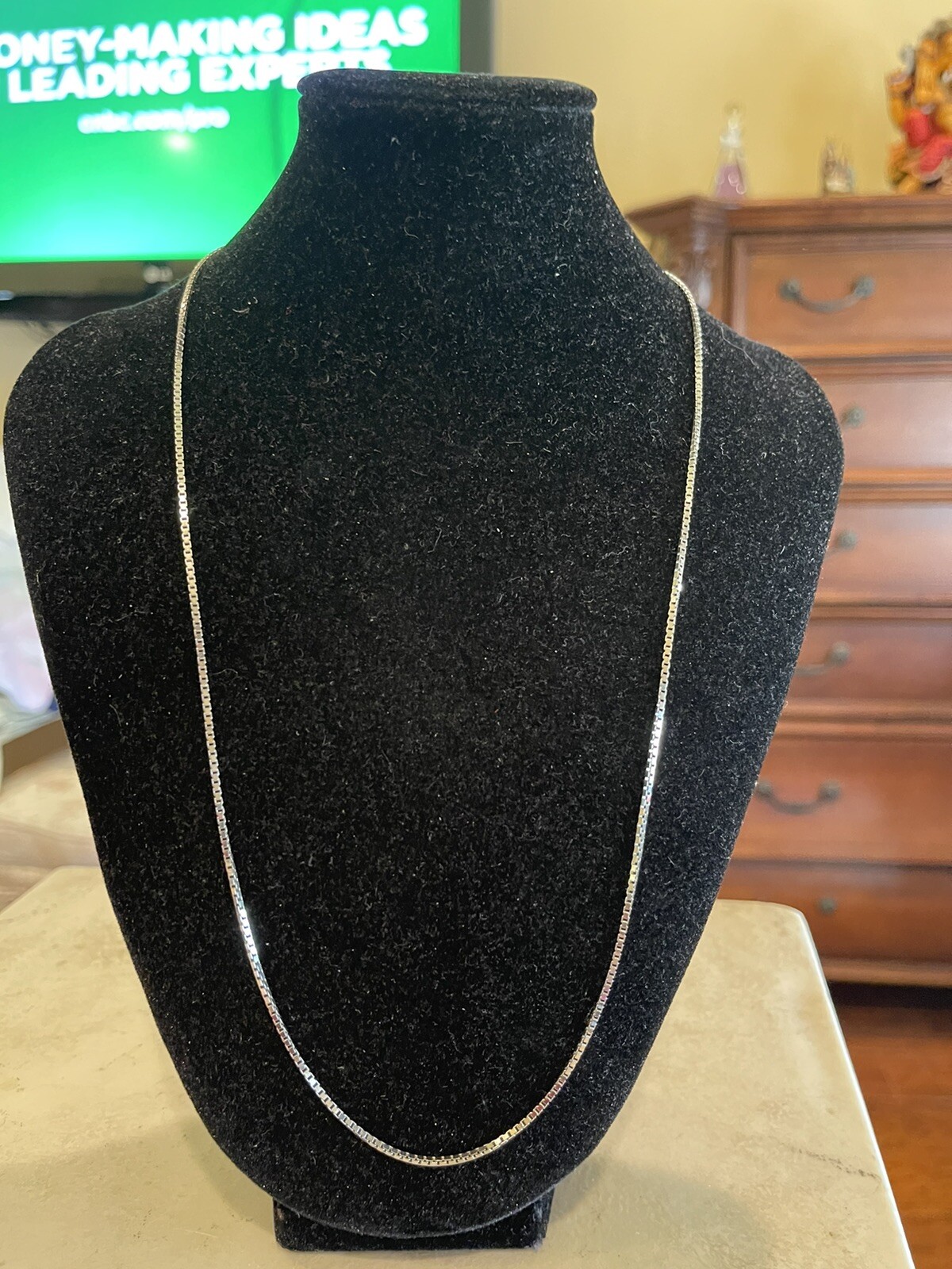 18k Necklace MARKED 750 WHITE GOLD 23″ BOX CHAIN Jewelry 9.45g Vintage