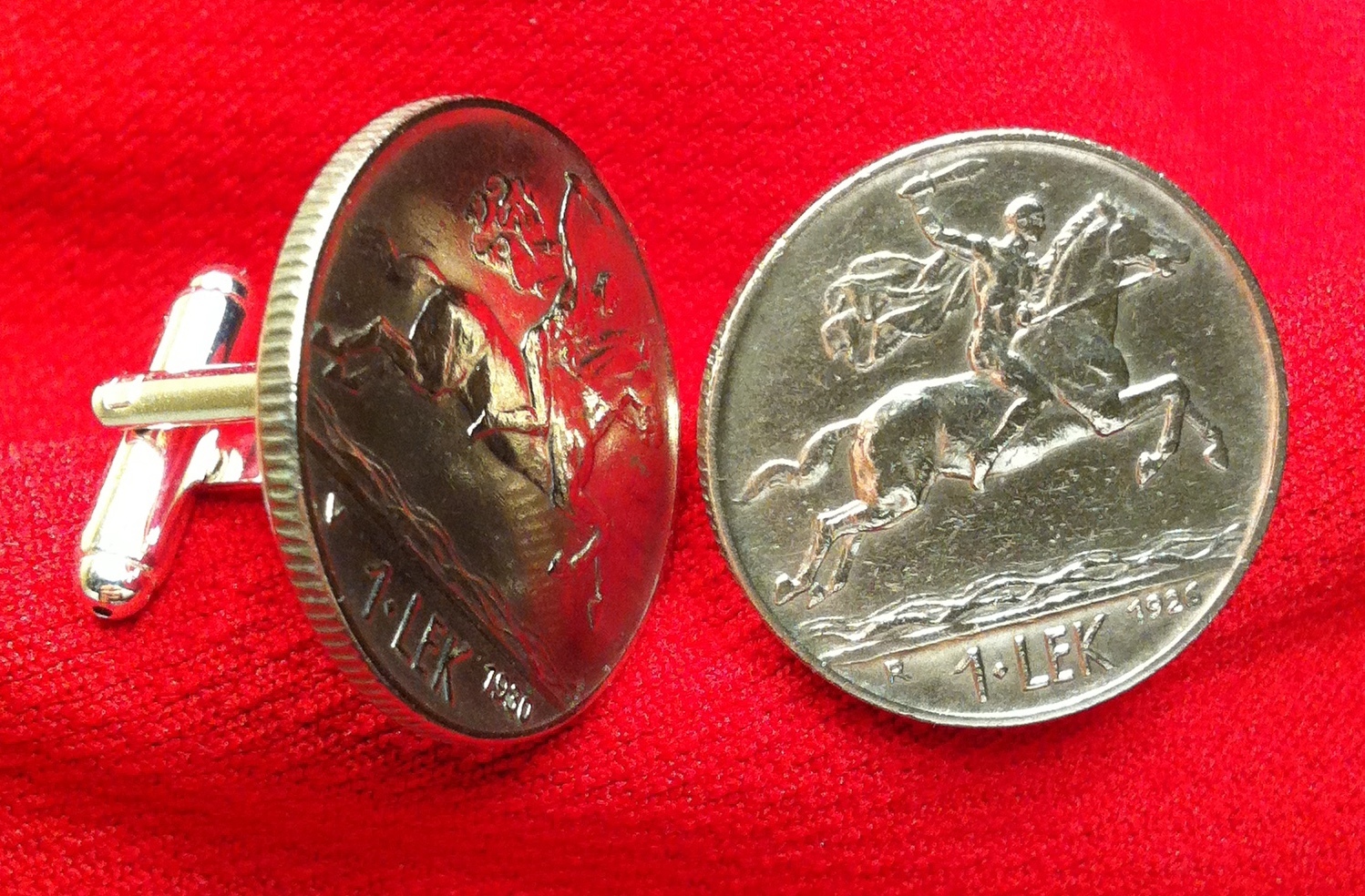 Alexander the Great on Horse w/ Sword Antique Silver Tone Albania Coin Cufflinks