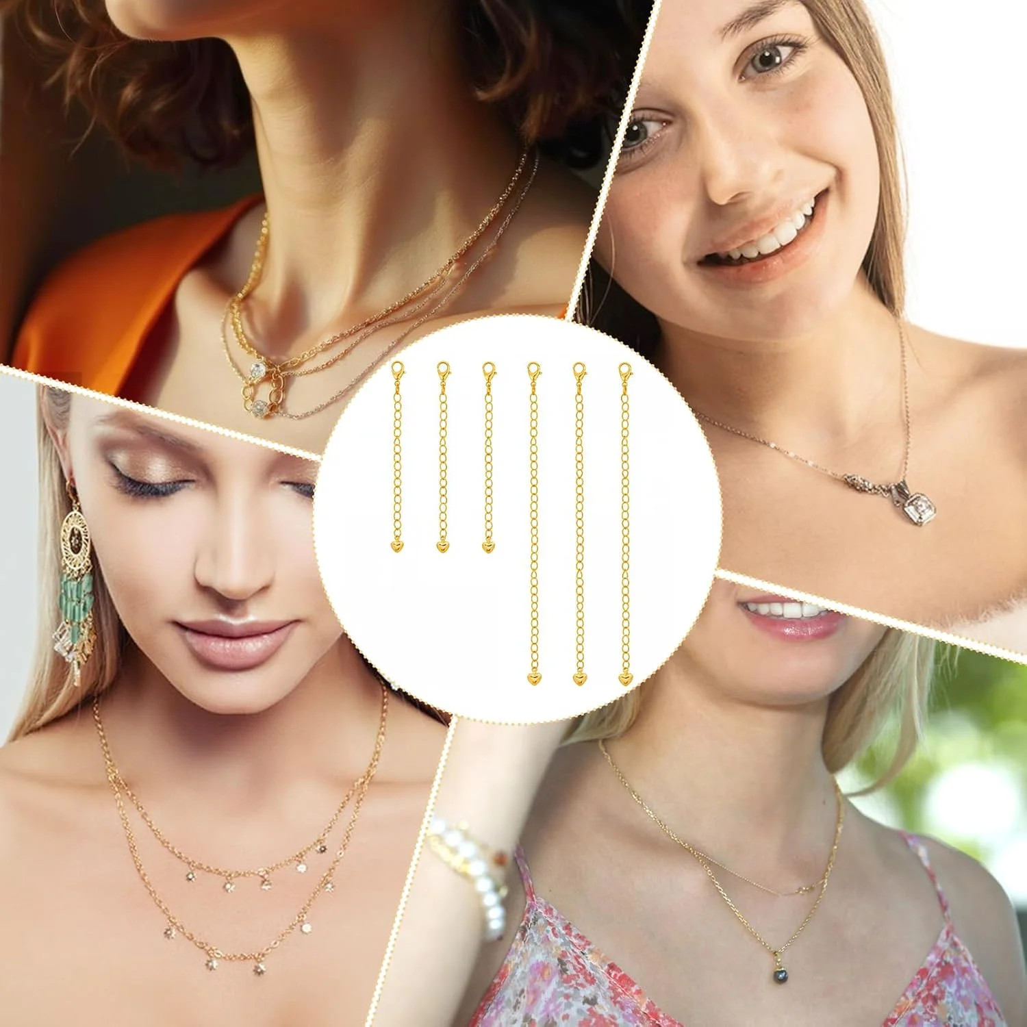 6 Pcs Gold Necklace Extenders for Women Non Tarnish Gold Bracelet Chain Extender
