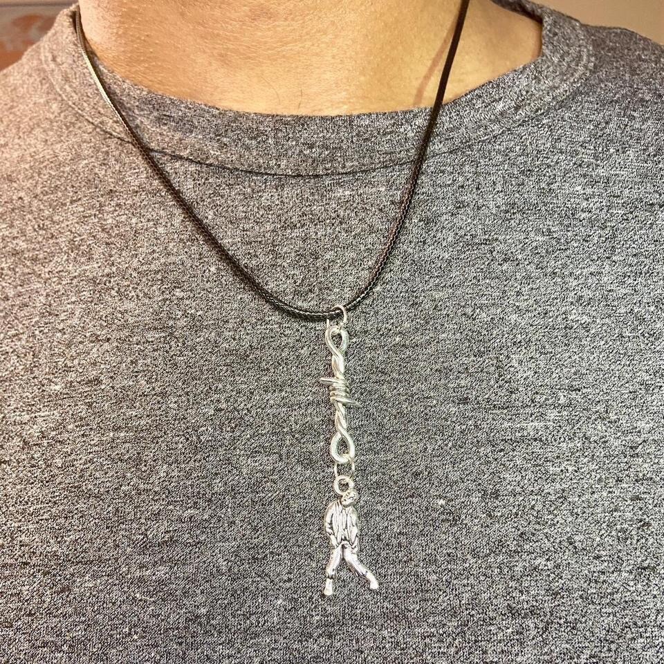 Y2K Gothic Punk PU leather Necklace , Wire with hanging man zombie pendants
