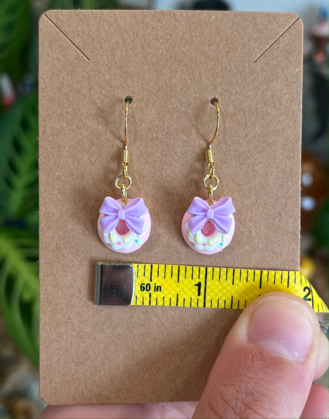 18K Gold Plated Bow Donut Doughnut Dessert Pink Purple Cute Handmade Earrings