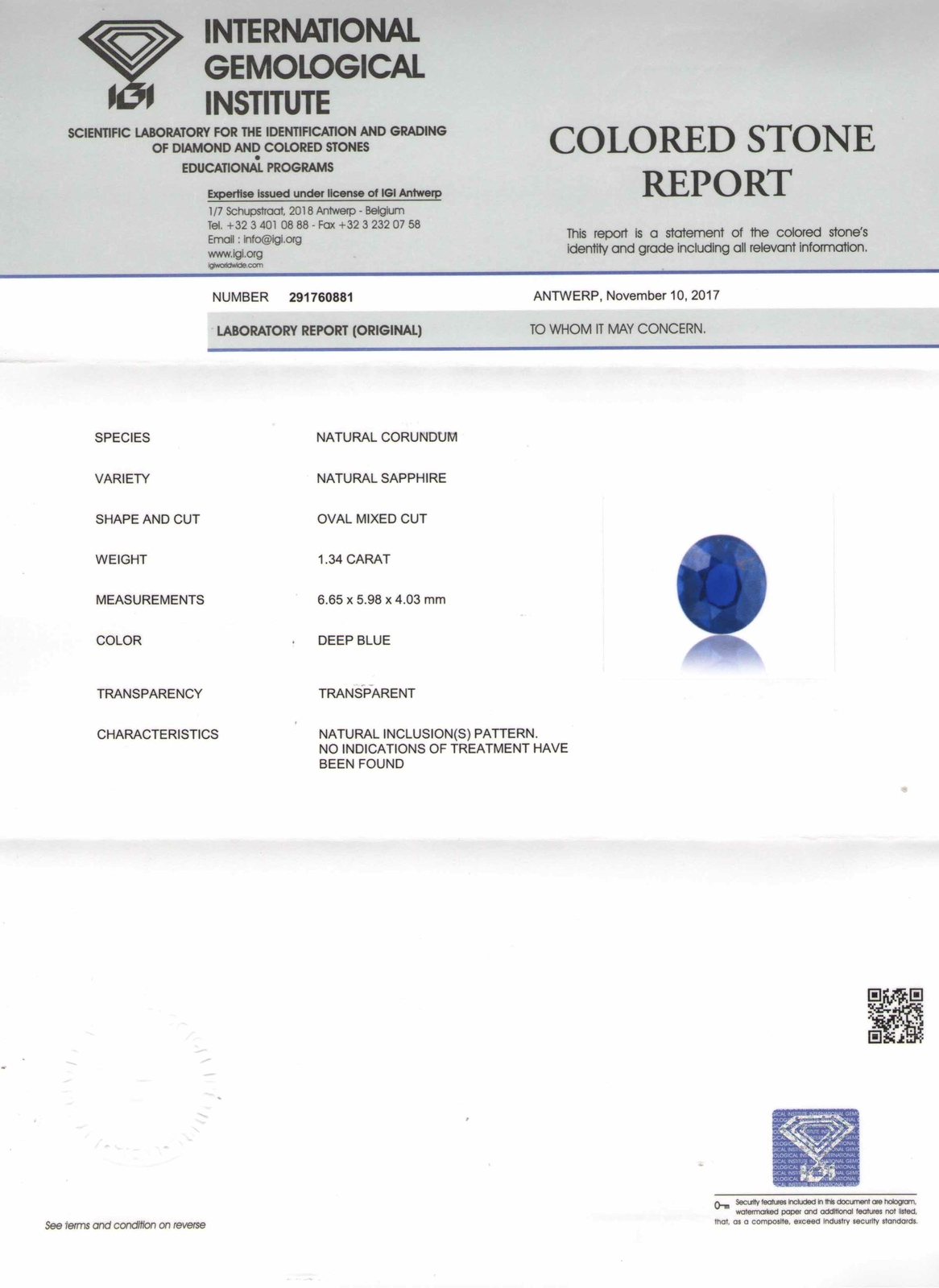 GIA IGI Certified MADAGASCAR Blue Sapphire 1.34 Cts Natural Untreated Oval