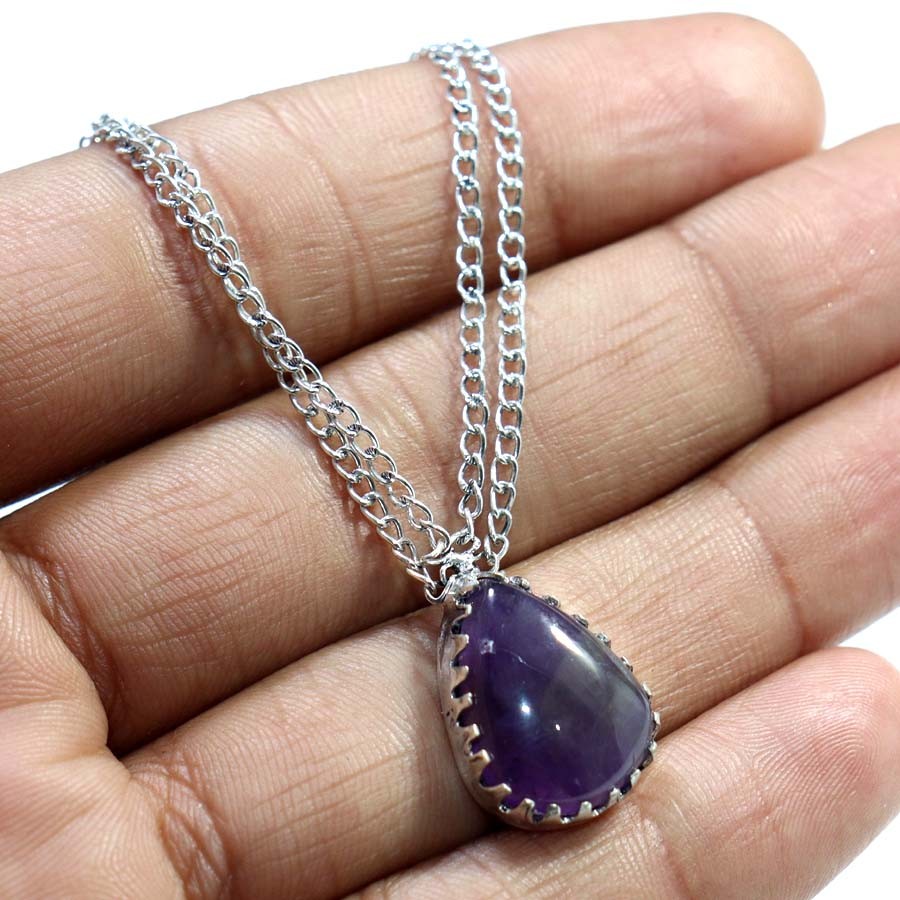 925 Silver Plated Top Quality Natural Amethyst Necklace 20″ New Year Vibes JW