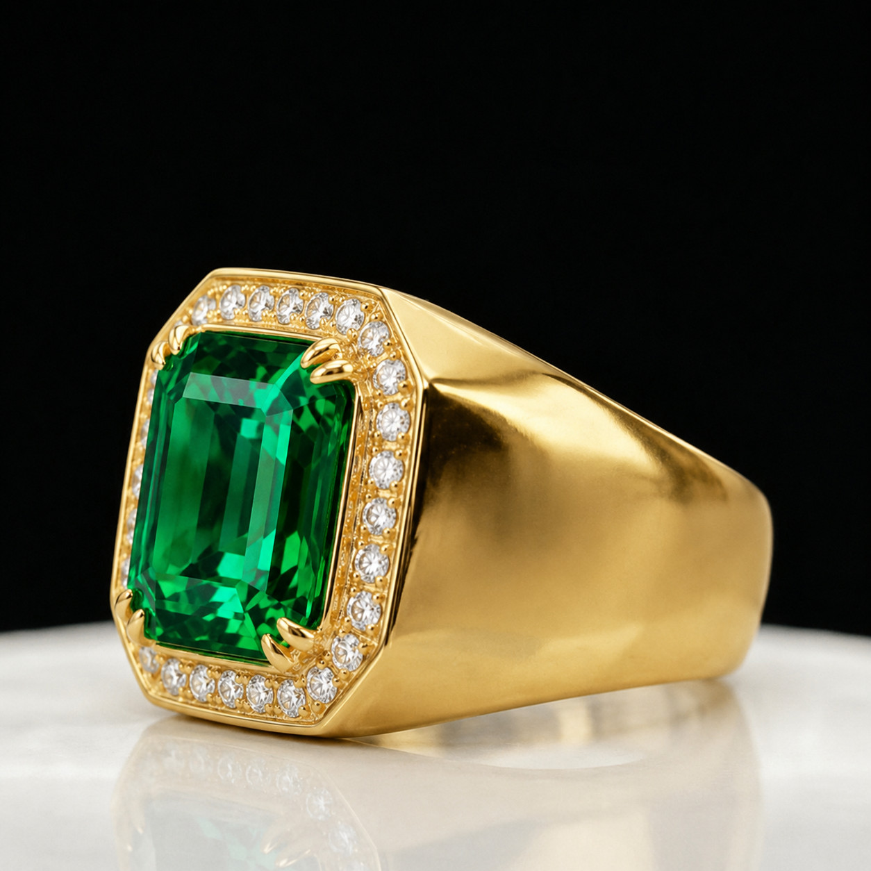 Lab-Created Emerald Ring 925 Starling Silver Handmade Jewelry